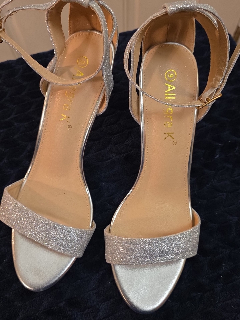 AllSpark Silver Glitter Ankle-Strap Heels for Women